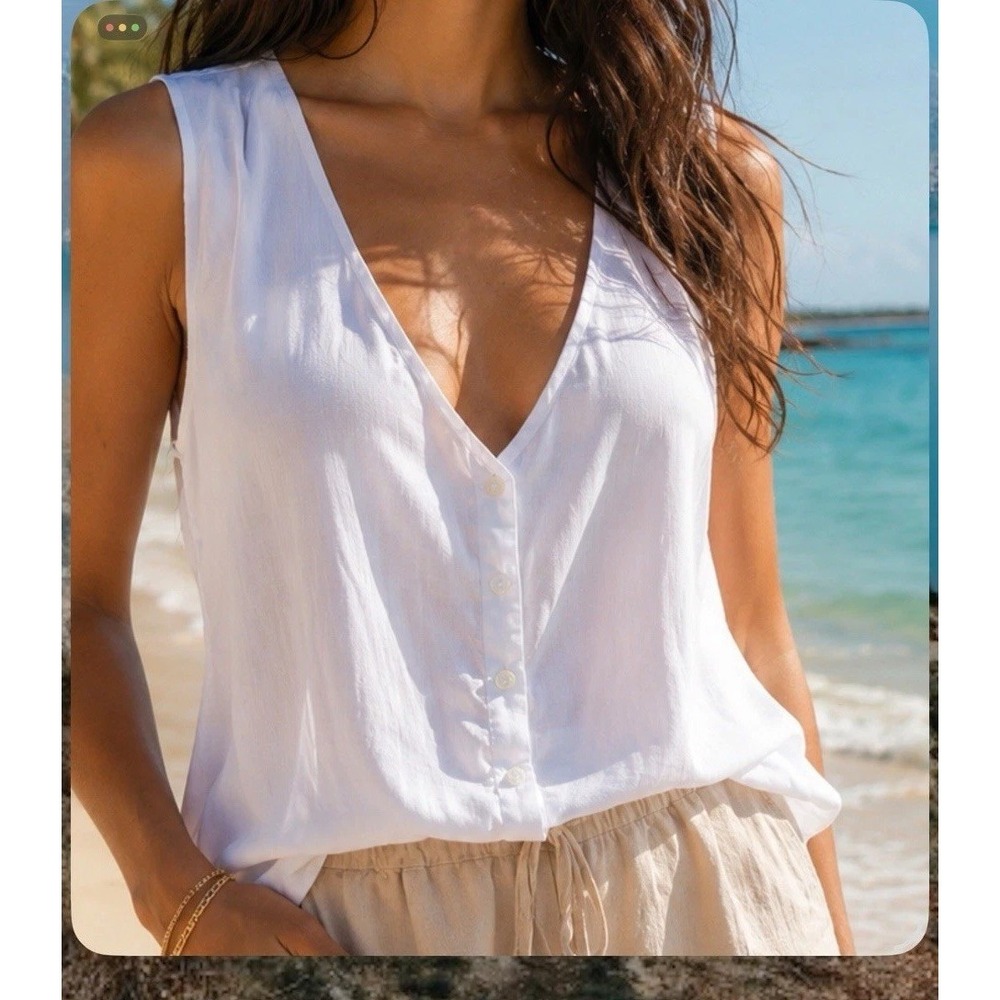 Cloth & Stone Abercrombie Medium Tank Top Cropped In Front Longer In Back White